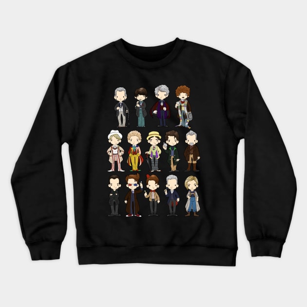 Doctors 1-13 Crewneck Sweatshirt by SpacebatDesigns 